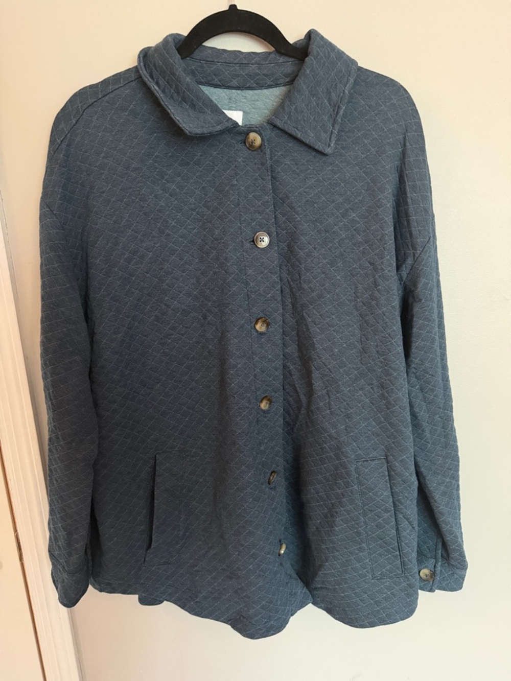 J. Jill Quilted Slate Blue Button-Front Shacket